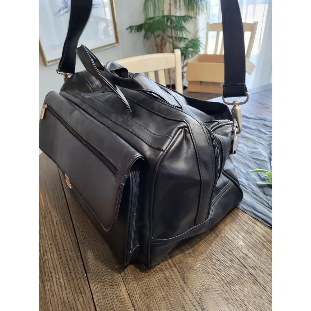 Leeds 20in Black Real Leather Duffel Bag Beautiful Mens Luggage Gym Luxary Bag